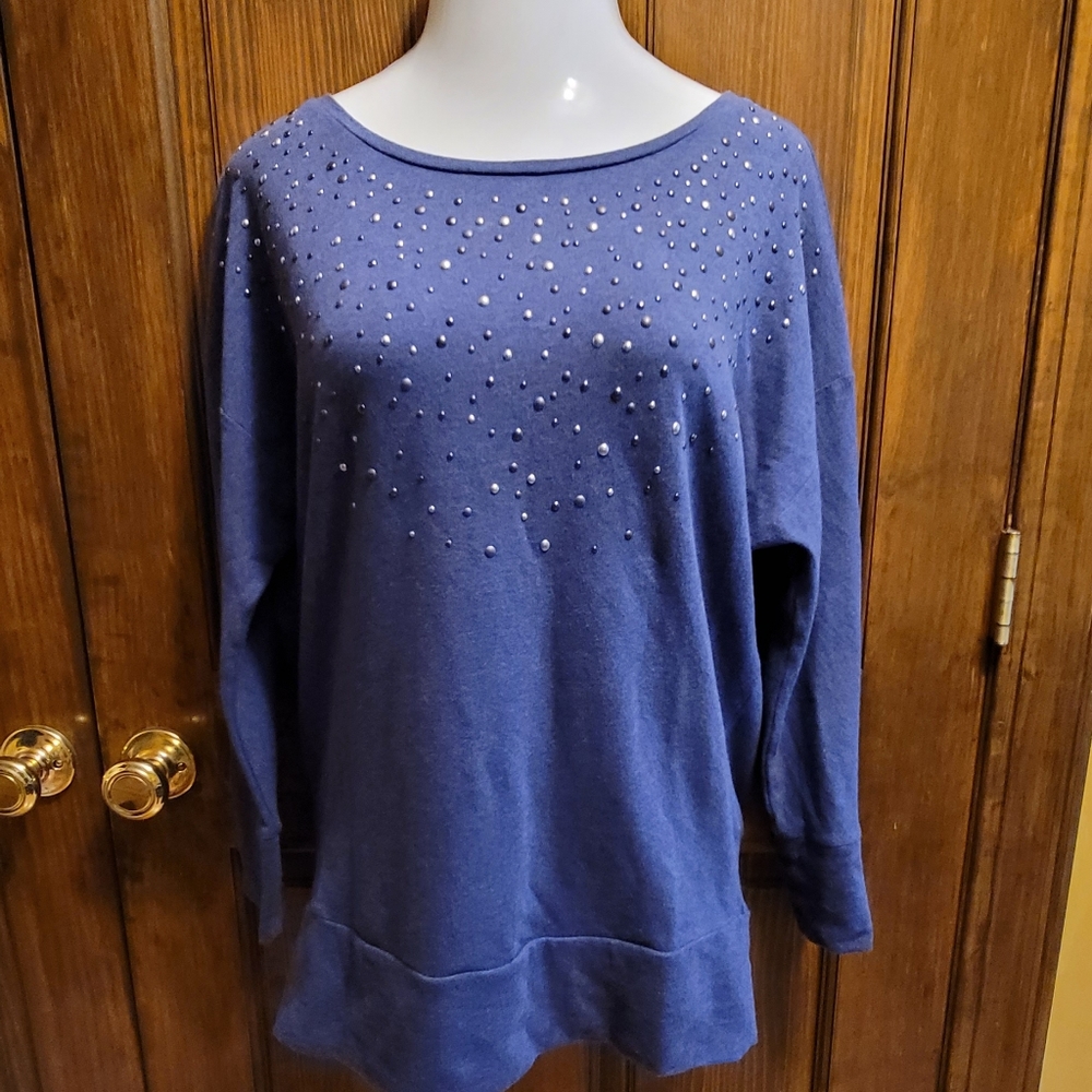 DKNY Jeans 100% Cotton Blue Sweatshirt with Rivets Sz S P2P 24.5 L 20